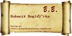 Bubenik Boglárka névjegykártya